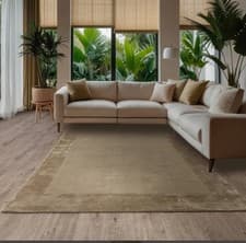 Image of Ascot Taupe Rug Plain Bordered Wool Modern Large Bedroom Living Room Rug