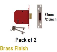 Image of 2 x UNION 2101 5 Lever Mortice Deadlock Satin Brass Finish 65mm 2.5in