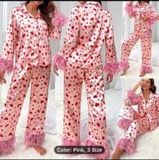 Image of Women Valentine s Day Lounge Sets Heart Print Shirt Top Wide-Leg Pants Sleepwear