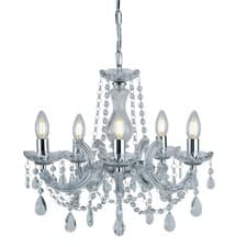 Image of 5 Lights Chrome Finish Ceiling Fitting Chandelier Light with Clear Crystal Drops