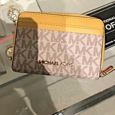 Image of Michael Kors Women JET SET Monogram Medium Zip Around Card Case Holder/Wallet MK