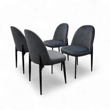 Image of 'Valent' Dining Chair Set of 4 Dark Grey Velvet Metal Base Upholstered BRAND NEW