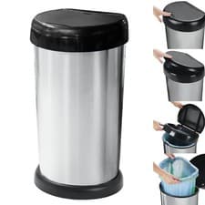 Image of 42L Moda Silver Touch Top Kitchen Bin Waste Rubbish Recycle Bin - Metal Effect