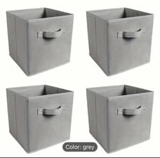 Image of Foldable Storage Boxes, Set Of 4, Grey, New