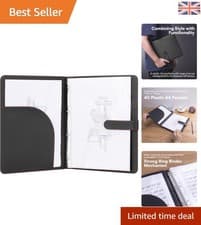 Image of Black Faux Leather A4 Conference Folder with Secure Ring Binder and 40 Pockets