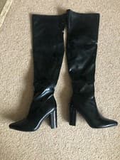 Image of Women black vinyl over the knee heel boots UK7