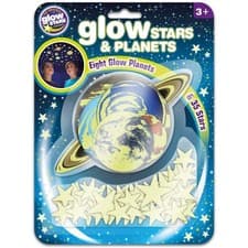 Image of Glowstars Glow In The Dark Plastic Stars & Planets (8 Glow Planets and 35 Stars)