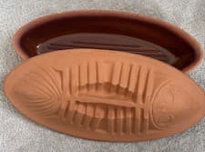 Image of Terracotta Fish Baker Clay Roaster With Lid Lidded Ovenware 2-Piece