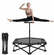 Image of Mini Fitness Trampoline Rebounder with Handle Adjustable Foldable 440lbs UK