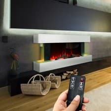 Image of White Wall Mounted Electric Fireplace with LED Light 52" Suite Fire Heater Flame