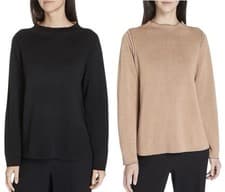 Image of Eileen Fisher Reversible Silk Organic Cotton Funnel Neck Sweater Black Clay M