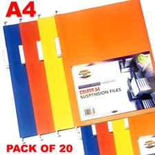 Image of 20x A4 SUSPENSION FILES MIXED COLOUR + TABS/INSERTS HANGING CABINET FILES COLOUR