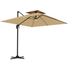 Image of Cantilever Parasol with Solar Powered LED Lights 360° Rotation 2.5m Khaki