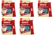 Image of Kenco 2 in 1 Smooth White Instant Coffee Sachets 8x14g (Pack of 5, Total 40)