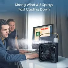 Image of Portable Air Cooling Fan 3 in 1 with Spray & 7 Color Light – USB Mini Desk Air C