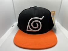 Image of NARUTO SHIPPUDEN KONOHA BLACK ORANGE SNAPBACK BASEBALL CAP HAT BNWT OFFICIAL