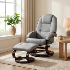 Image of HOMCOM Recliner Chair with Footstool, Swivel Recliner Armchair, Refurbished