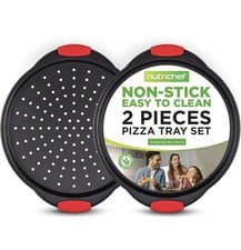 Image of Nutrichef 2-Pc. Non Stick Pizza Tray - with Silicone Handle, round Steel