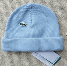 Image of Genuine LACOSTE Sky Blue 100% Wool BEANIE Cuff Hat RB0003 00 HBP Unisex Lac3