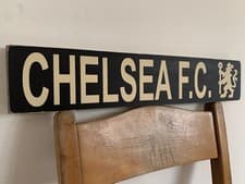 Image of Chelsea FC sign gift wooden vintage style football street fan bedroom CHELSEA FC