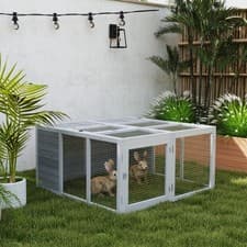 Image of Rabbit Hutch, Bunny Cage Outdoor with Openable Roof, Folding Wooden Run, Grey