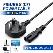 Image of UK Figure 8 Power Cable C7 Lead 2 Pin TV PS5 PS4 Xbox Laptop Mains 0.5m–5m