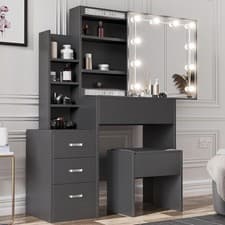Image of Blisswood Dressing Table with Mirror and Stool Vanity Desk with 4 Drawer 3 open
