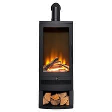 Image of Acantha Horizon Electric Stove with Log Storage & Angled Stove Pipe in Black