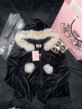 Image of Juicy Couture Fur Hoodie women’s black velvet, size M/S