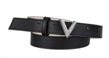 Image of Valentino Divina Skinny Belt Black Medium (fits 32” )Silver V Logo Buckle New
