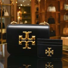 Image of NEW Tory Burch Eleanor Black Leather Small Convertible Shoulder Bag + Card Case