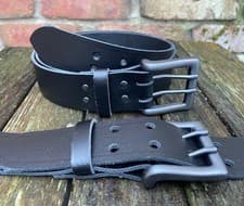 Image of Real Leather 1 1/2" 38mm Wide Belt with 2 Prong Gunmetal Buckle Choice of Colour