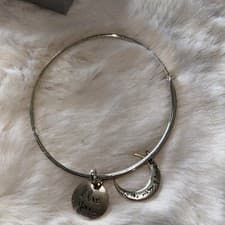Image of adjustable silver colour charm bracelet bangle “i love you to the moon & back”