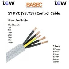 Image of 5 Core SY PVC Cable Sizes 0.75mm, 1.0mm, 1.5mm, 2.5mm, 4.0mm, 6.0mm