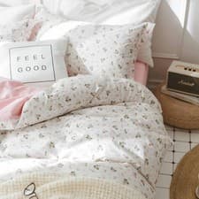 Image of Pink and White Duvet Cover Twin Size - 2 Pcs Floral Flower Leaf Pattern Print...