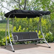 Image of Three Person Garden Swing Seat Outdoor Porch Swing Chair Bench with Canopy Cover