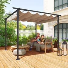 Image of Outsunny 3x3m Outdoor Pergola Metal Gazebo Porch Awning Retractable Canopy