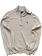 Image of POLO RALPH LAUREN Men's Camel Melange Pima Cotton 1/4 Zip Pullover Sweaters NWT