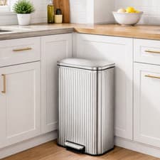 Image of Kitchen Pedal Bin 30L Soft Close Lid Removable Inner Bucket Rubbish Silver Steel