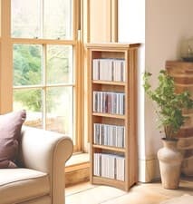 Image of CD DVD Storage Rack, Wooden Oak Media Stand Tower Unit in Light Oak, 3 Shelves