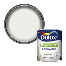 Image of Dulux Paint Pure Brilliant White Quick Dry Satinwood 750ml or 2.5 Litres