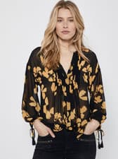 Image of MINT VELVET Womens Black & Yellow Jessica Floral Button Up Blouse UK 16 BNWT