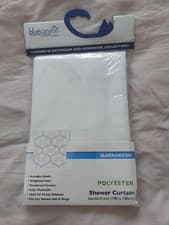 Image of Shower Curtain. White Pattened, Polyester, 180 X 180CM. With Hooks. Blue Canyon