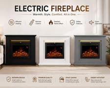 Image of Electric Fireplace Remote Control LED Log Fire Complete Modern Mantle