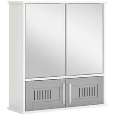 Image of kleankin Bathroom Mirror Cabinet Wall Mount Storage Unit Double Doors, Grey