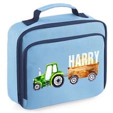 Image of Personalised Tractor Lunch Box Bag Back to School Boy custom name class Nurse...