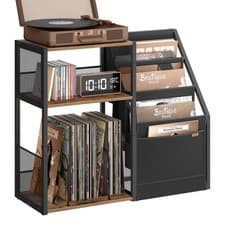 Image of VASAGLE Record Player Stand, 3-Tier Table, Vinyl Storage, Rustic Brown