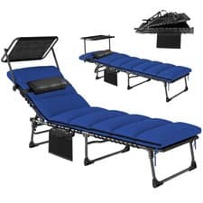 Image of Outsunny Folding Sun Lounger, Sunbed with Canopy, Dark Blue