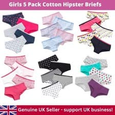 Image of Girls Briefs Pants Knickers Hipster Shorts School 5 Pack Printed Just Essentials