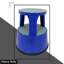 Image of Durable Blue Steel Kick Step Stool Non-Slip Portable for Home Office Warehouse